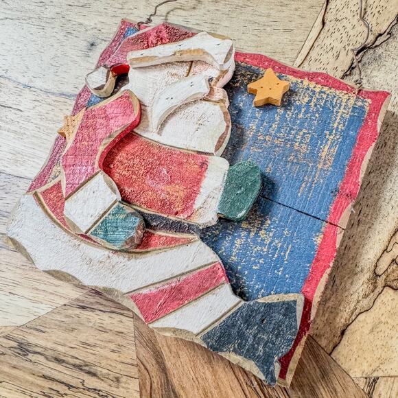 Country Christmas Collection of 3 Santa Themed HandPainted Wall Hangings - Picture 8 of 8